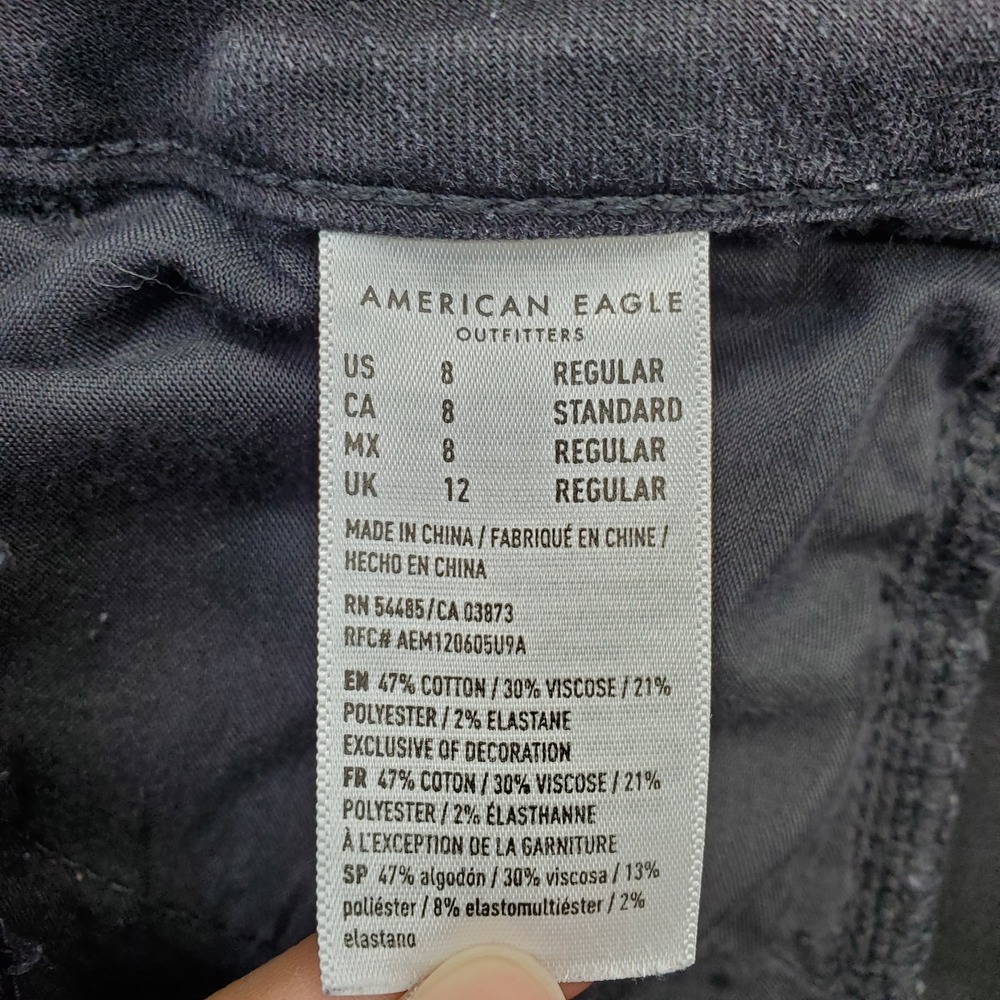 American Eagle Skinny Jeans Womens 8 Black Denim Stretch Distressed Regular Fit - Picture 8 of 8